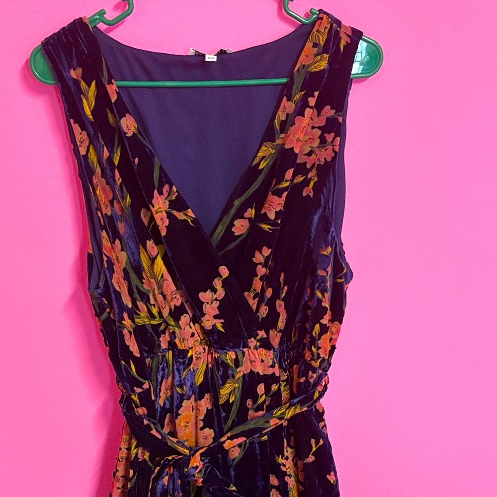 Baltic Born Lennon navy blue Floral Velvet Maxi Dress stretchy size XXL classy - Picture 4 of 16